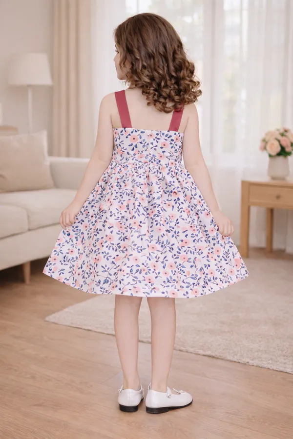 Floral_Print_Double_Bow_Strap_Flare_Dress_for_Girls