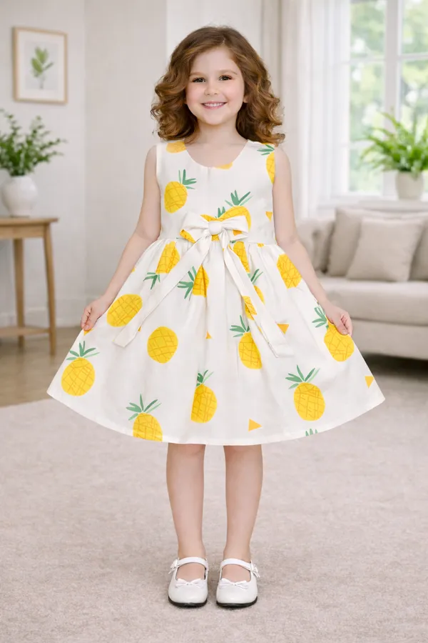 Sunny_Pineapple_Bow_Flare_Dress_for_Girls