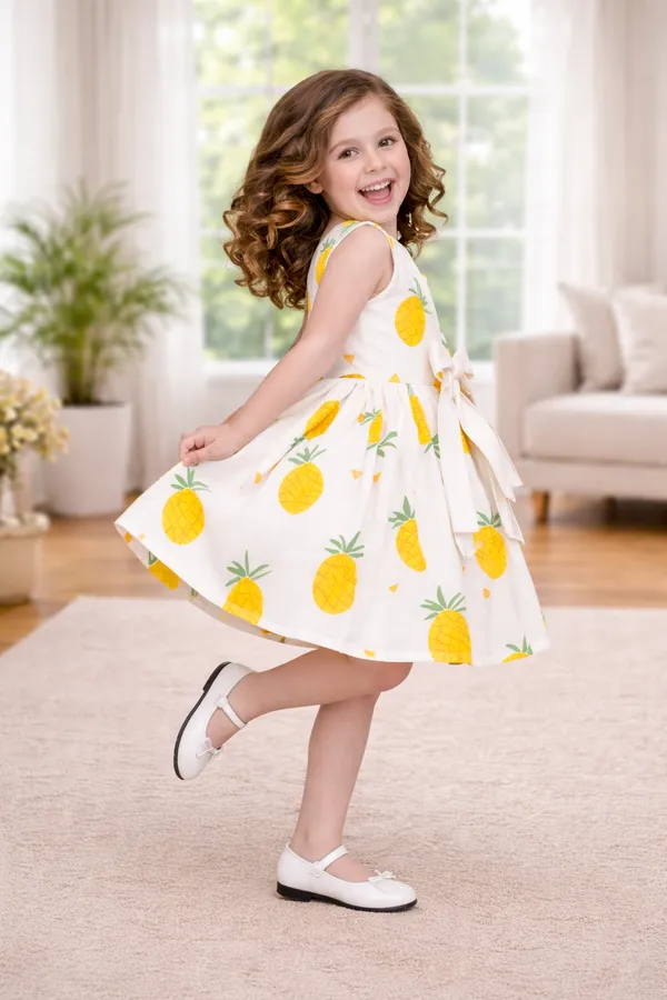 Sunny_Pineapple_Bow_Flare_Dress_for_Girls