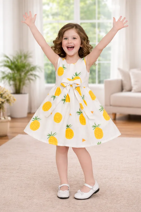 Sunny_Pineapple_Bow_Flare_Dress_for_Girls