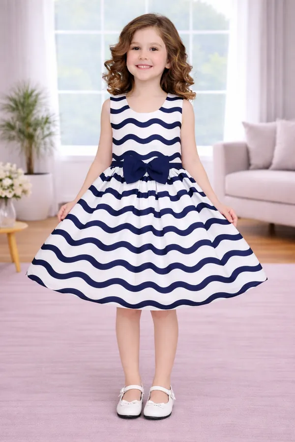 Navy_Blue_Wave_Stripe_Bow_Flare_Dress_for_Girls