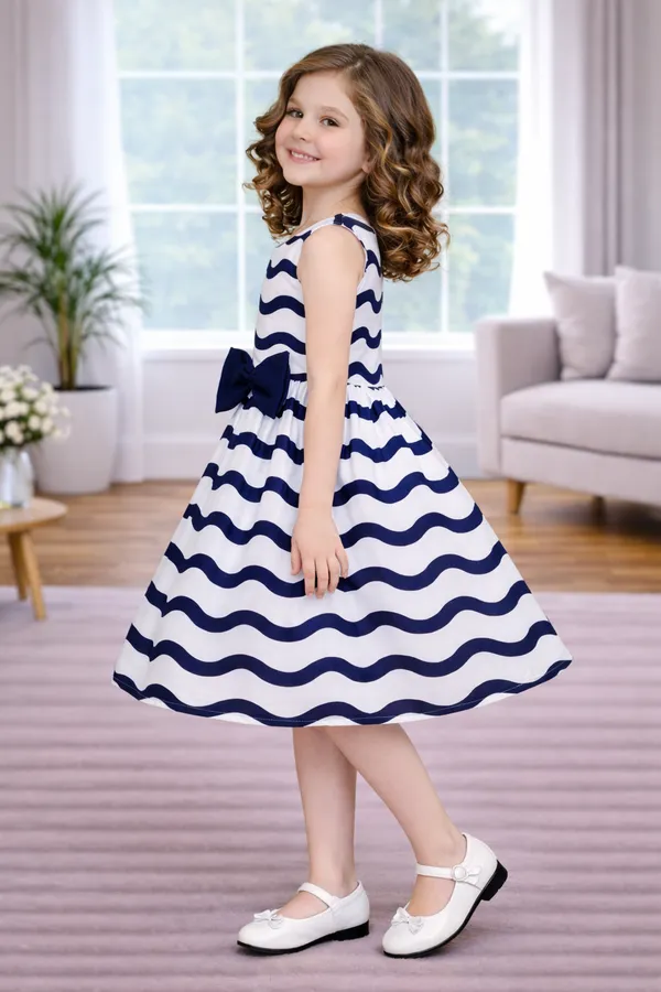 Navy_Blue_Wave_Stripe_Bow_Flare_Dress_for_Girls