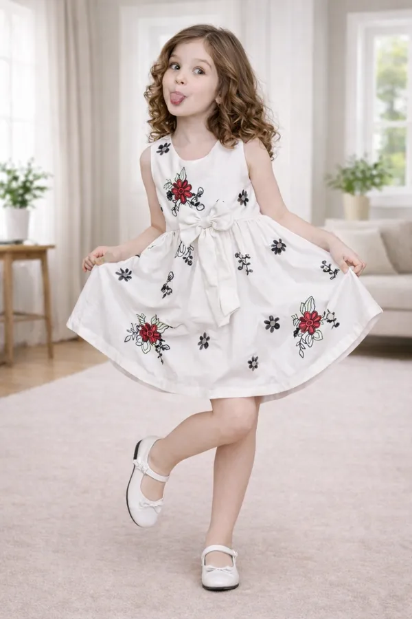 Girls_White_Floral_Bow_Party_Dress