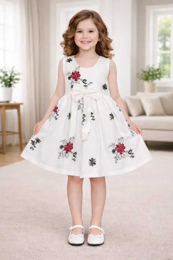 Girls_White_Floral_Bow_Party_Dress