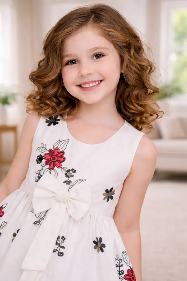 Girls_White_Floral_Bow_Party_Dress