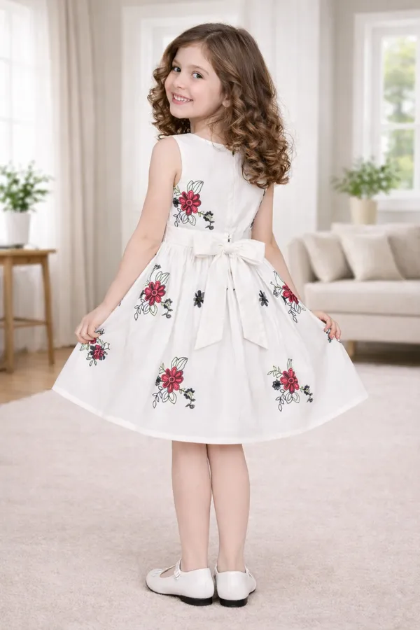 Girls_White_Floral_Bow_Party_Dress