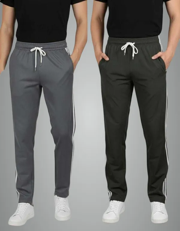 Pack_Of_2_-_Grey_&_Dark_Green_Solid_Striped_Track_Pants_For_Men