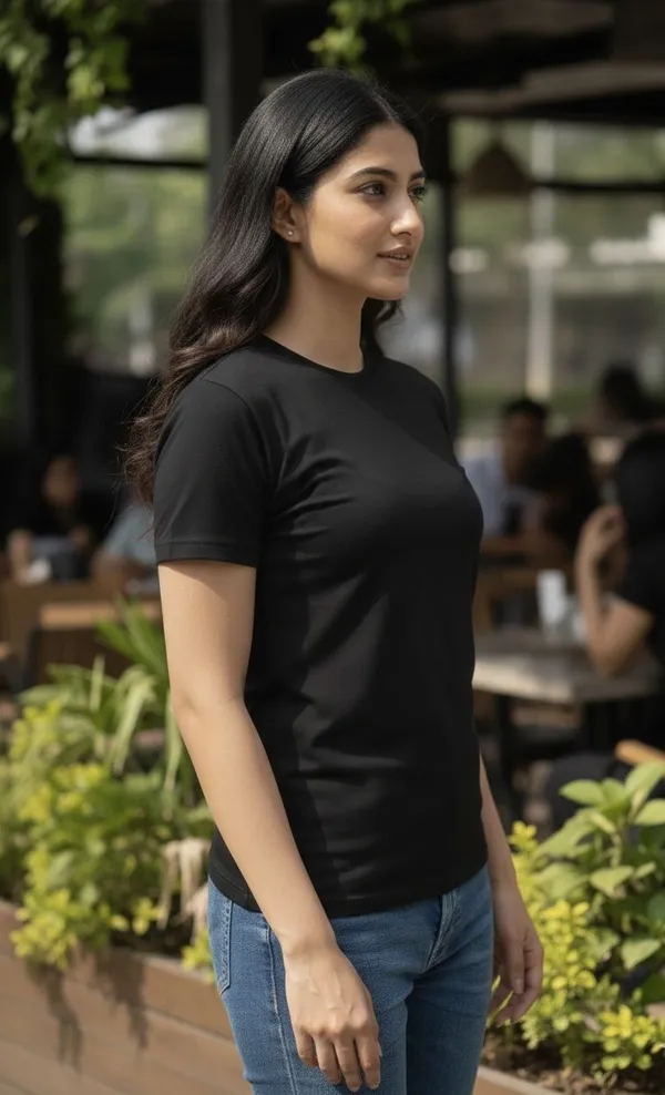 Black_Solid_Round_Neck_T-Shirt_For_Women