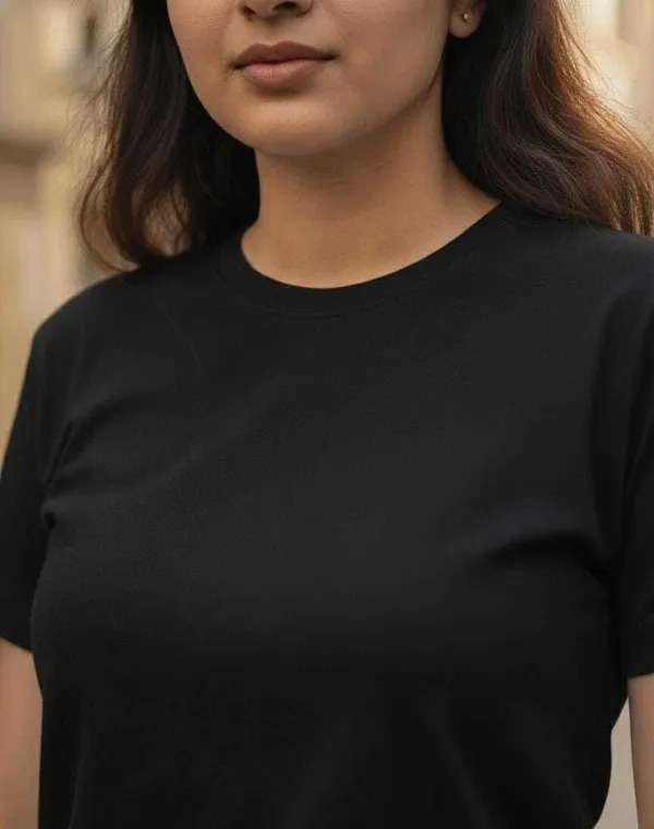 Black_Solid_Round_Neck_T-Shirt_For_Women