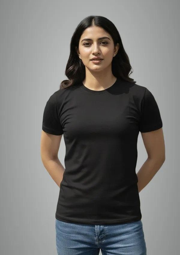 Black_Solid_Round_Neck_T-Shirt_For_Women