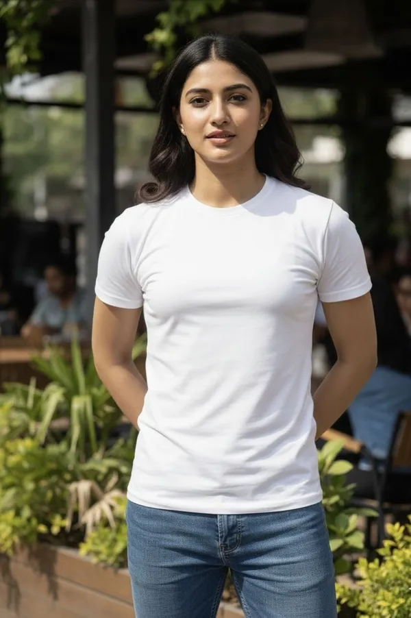 White_Solid_Round_Neck_T-Shirt_For_Women