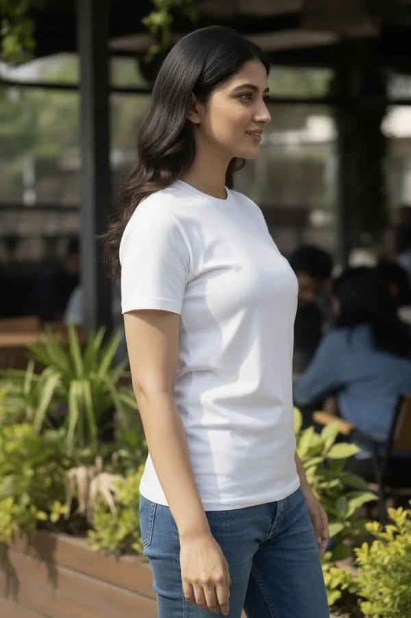 White_Solid_Round_Neck_T-Shirt_For_Women