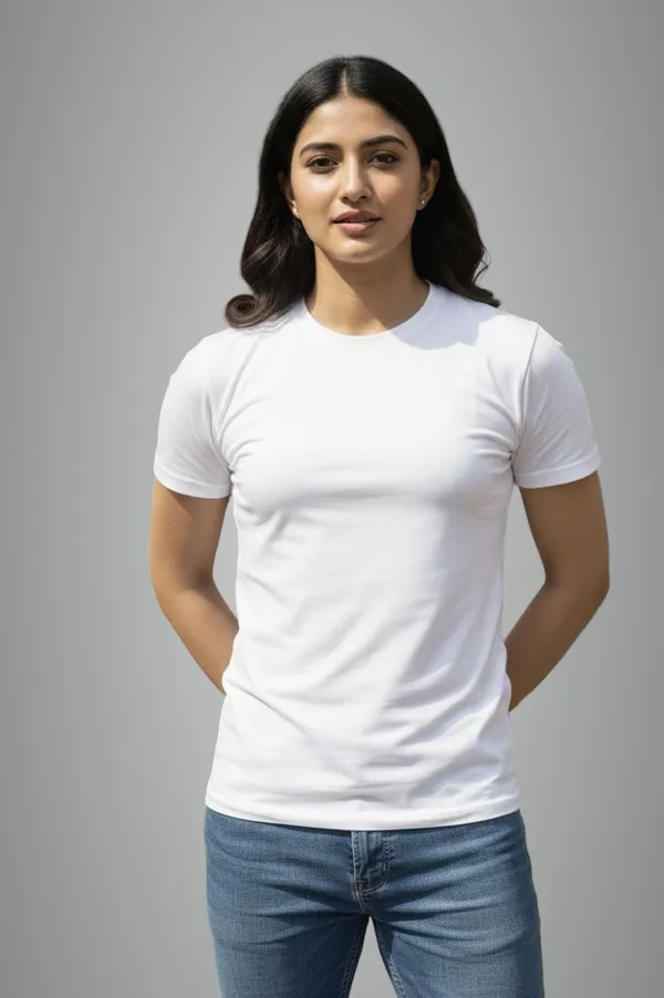 White_Solid_Round_Neck_T-Shirt_For_Women