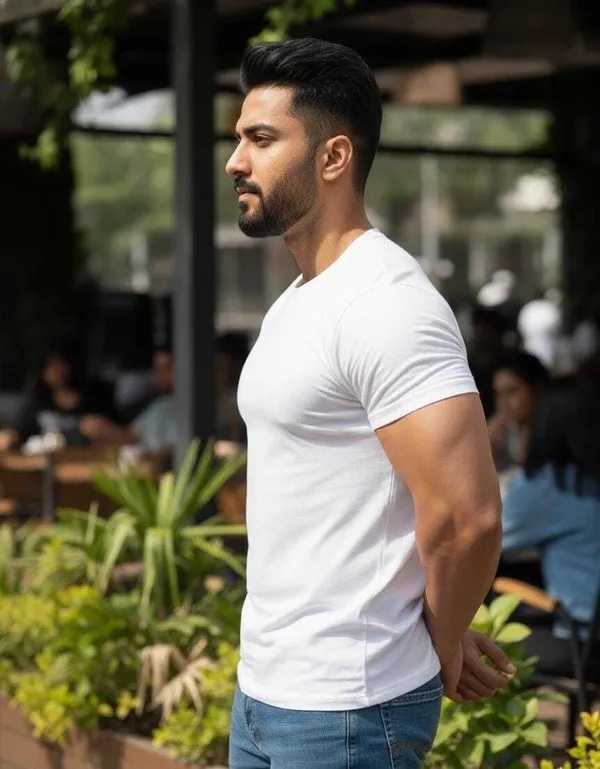 White_Solid_Round_Neck_T-Shirt_For_Men
