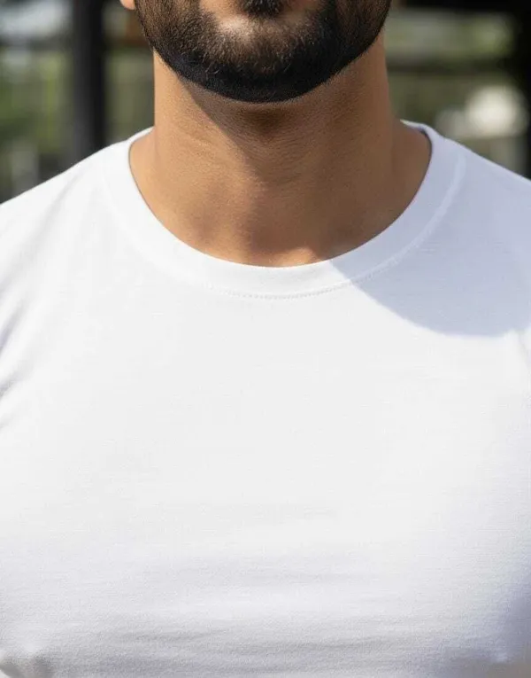 White_Solid_Round_Neck_T-Shirt_For_Men