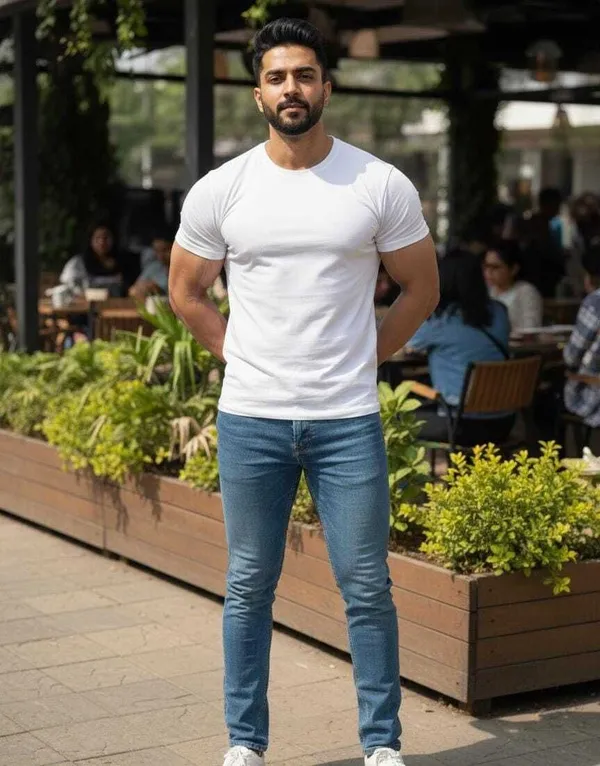 White_Solid_Round_Neck_T-Shirt_For_Men