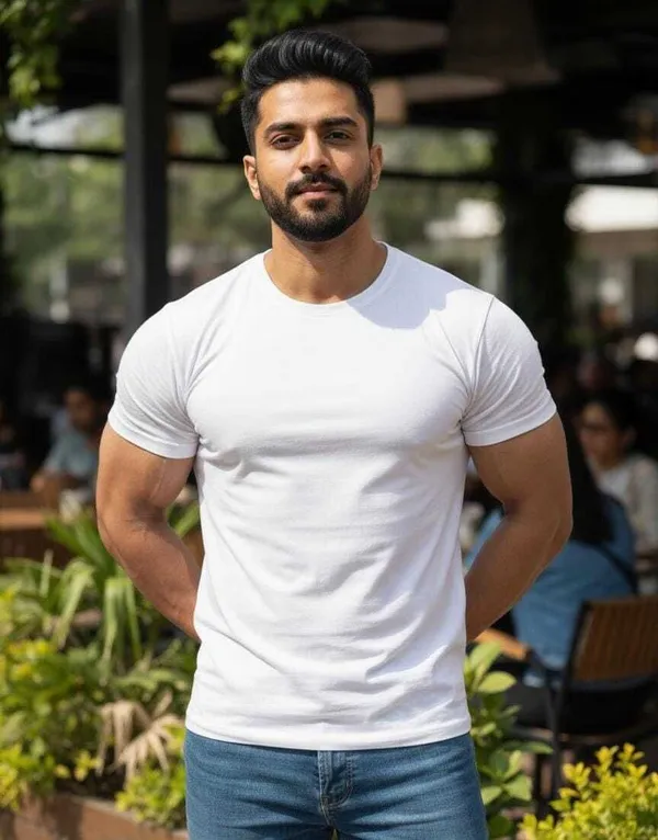 White_Solid_Round_Neck_T-Shirt_For_Men