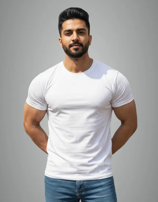 White_Solid_Round_Neck_T-Shirt_For_Men