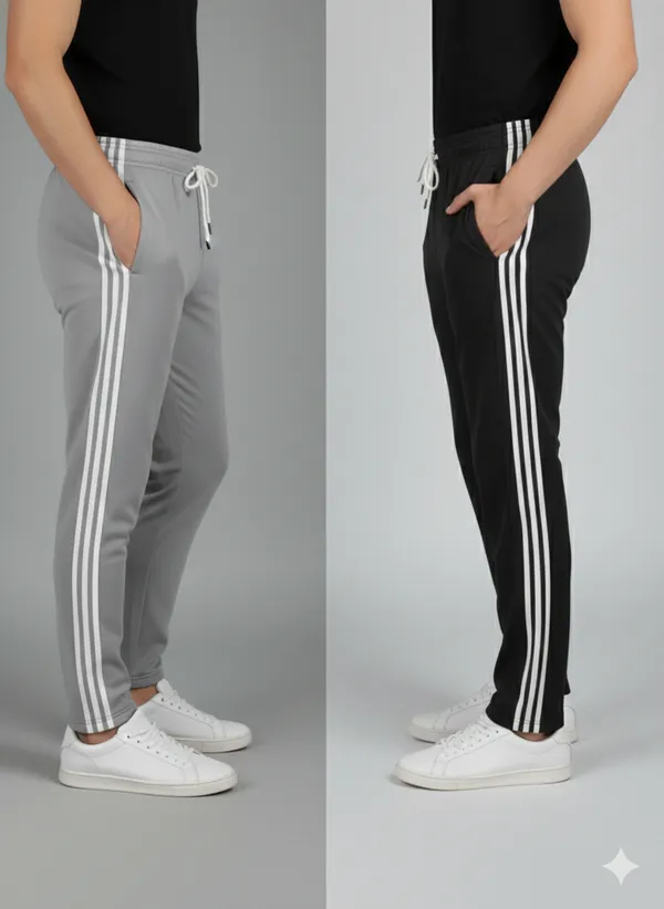 Pack_Of_2_-_Grey_&_Black_Solid_Striped_Track_Pants_For_Men