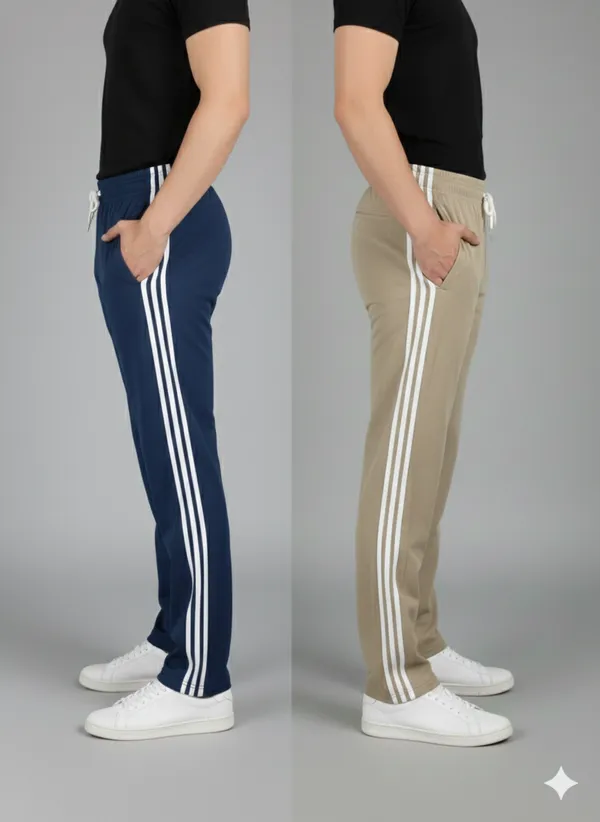 Pack_Of_2_-_Navy_Blue_And_Cream_Solid_Striped_Track_Pants_For_Men