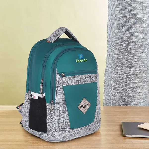 Teal_Blue_Premium_Polyester_,_Nylon_&_Pu_Backpack_For_Men_&_Women