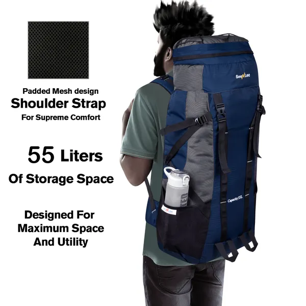 SeenLee_55L_Trekking_&_Hiking_Backpack_for_Men_&_Women_|_Waterproof_Travel_Rucksack_with_Multi-Pocket_Storage_|_Camping,_Outdoor_&_Backpacking_Bag_(Navy_Blue)