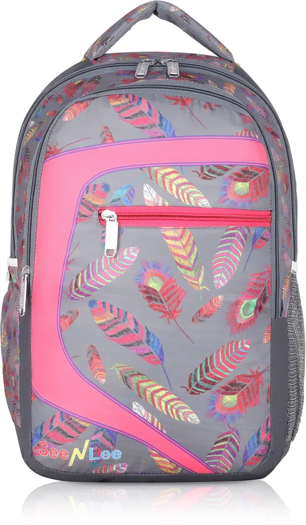 Grey_&_Pink_Premium_Polyester_,_Nylon_&_Pu_Backpack_For_Girls