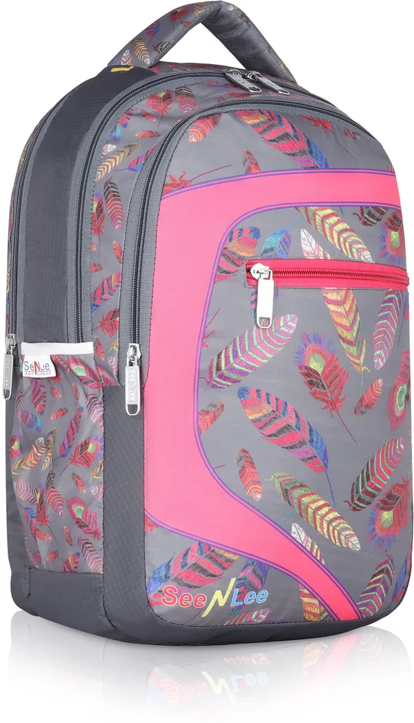 Grey_&_Pink_Premium_Polyester_,_Nylon_&_Pu_Backpack_For_Girls