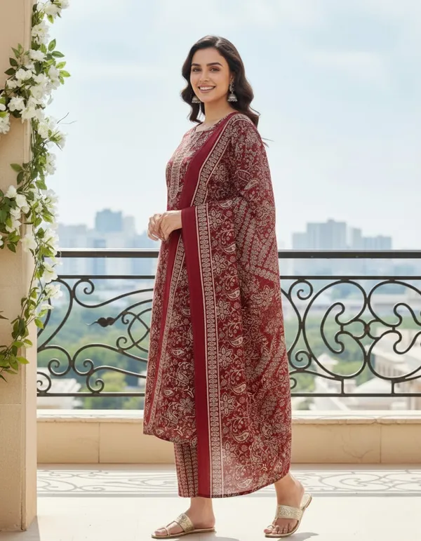 Maroon_Cotton_Blend_Suit_Set_with_Dupatta