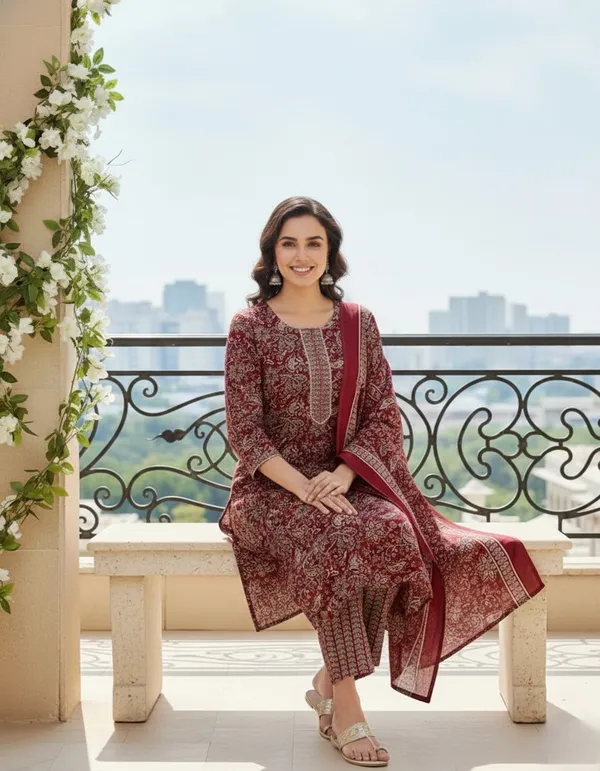 Maroon_Cotton_Blend_Suit_Set_with_Dupatta
