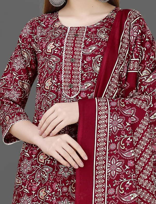 Maroon_Cotton_Blend_Suit_Set_with_Dupatta