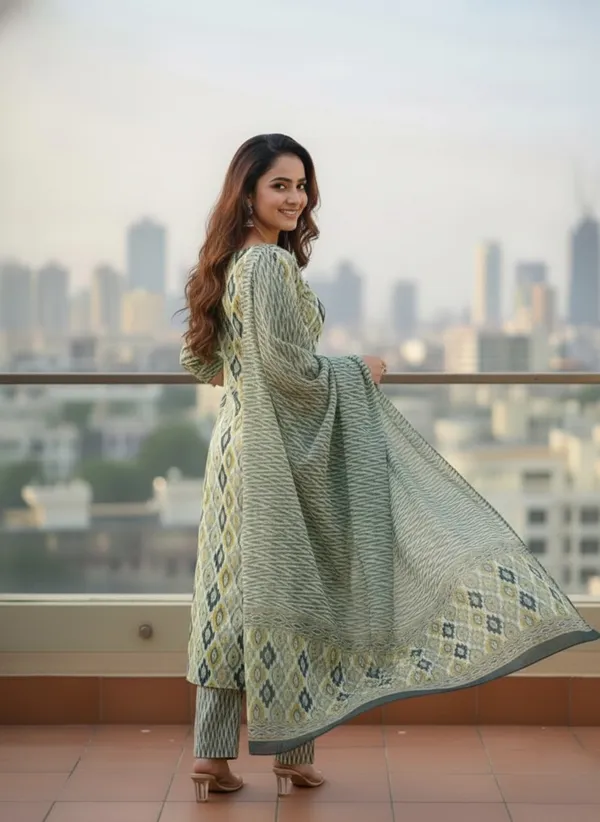 Vibrant_Mustard_Green_Floral_Print_Cotton_Kurta_Set