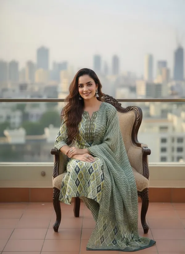 Vibrant_Mustard_Green_Floral_Print_Cotton_Kurta_Set