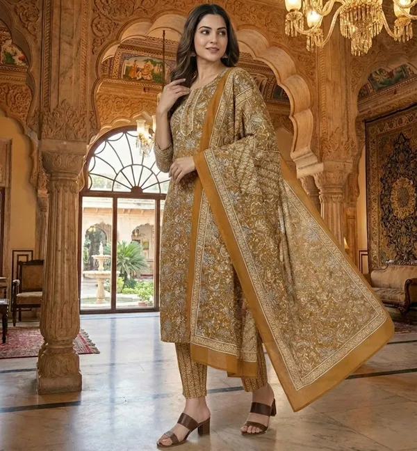 Yellow_Cotton_Blend_Suit_Set_with_Dupatta