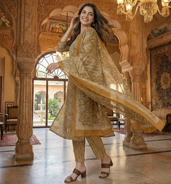 Yellow_Cotton_Blend_Suit_Set_with_Dupatta