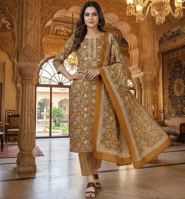Yellow_Cotton_Blend_Suit_Set_with_Dupatta