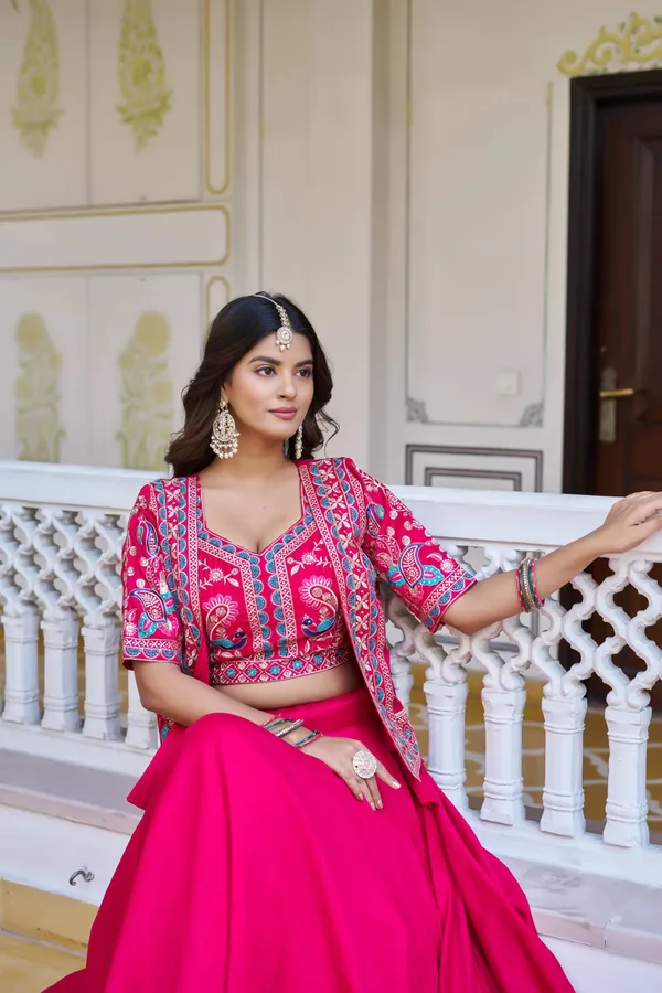 Fuchsia_Pink_Embroidered_Jacket-Style_Lehenga_Choli_Set