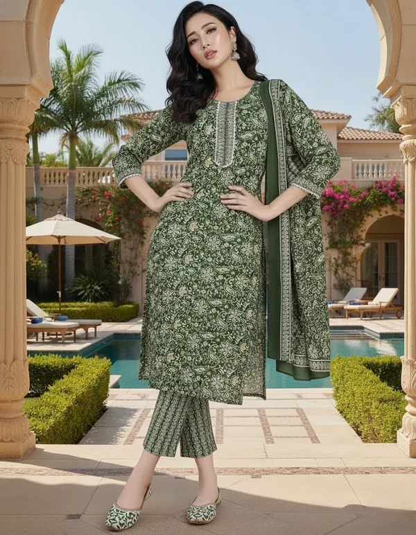 Green_Cotton_Blend_Suit_Set_with_Dupatta