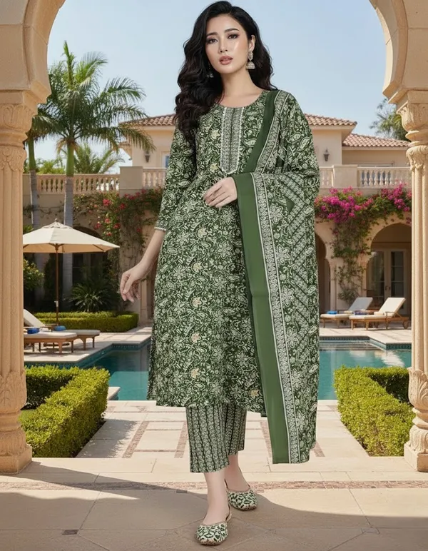 Green_Cotton_Blend_Suit_Set_with_Dupatta