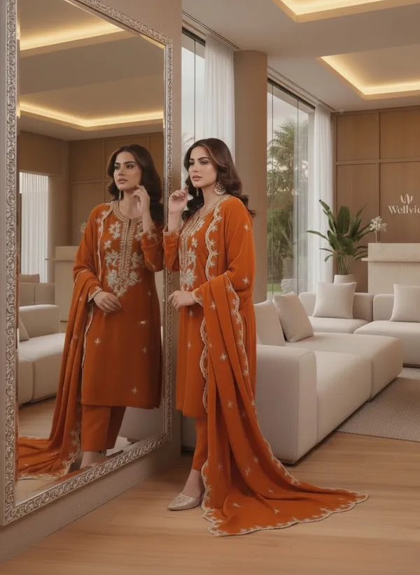 Elegant_Orange_Roman_Silk_Suit_with_Floral_Print_Dupatta