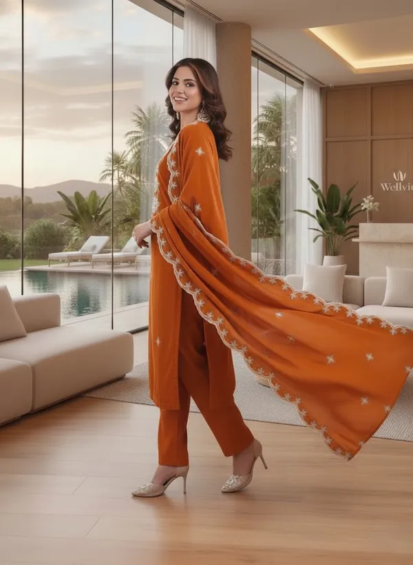Elegant_Orange_Roman_Silk_Suit_with_Floral_Print_Dupatta