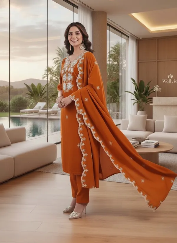 Elegant_Orange_Roman_Silk_Suit_with_Floral_Print_Dupatta