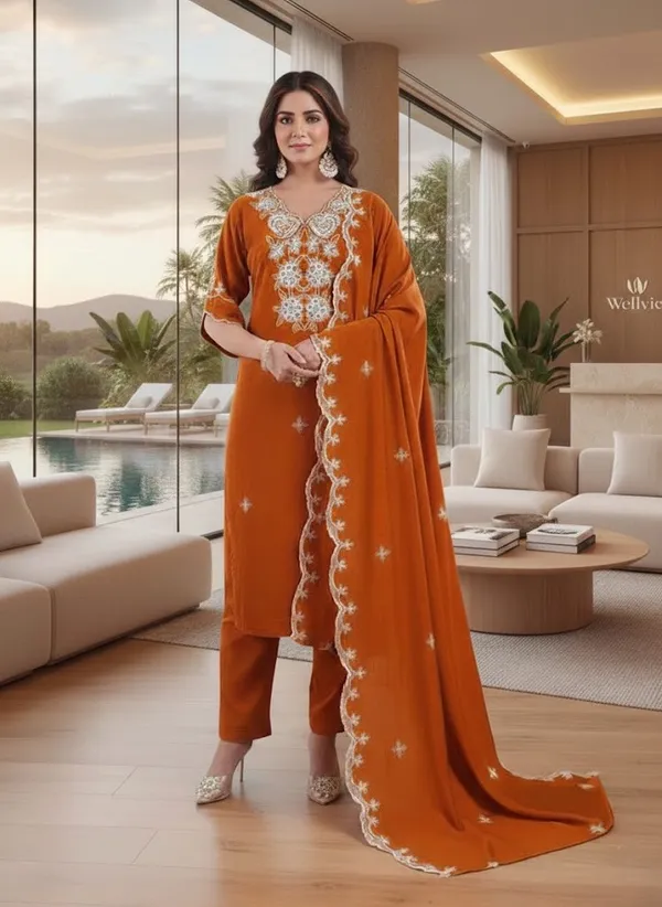 Elegant_Orange_Roman_Silk_Suit_with_Floral_Print_Dupatta