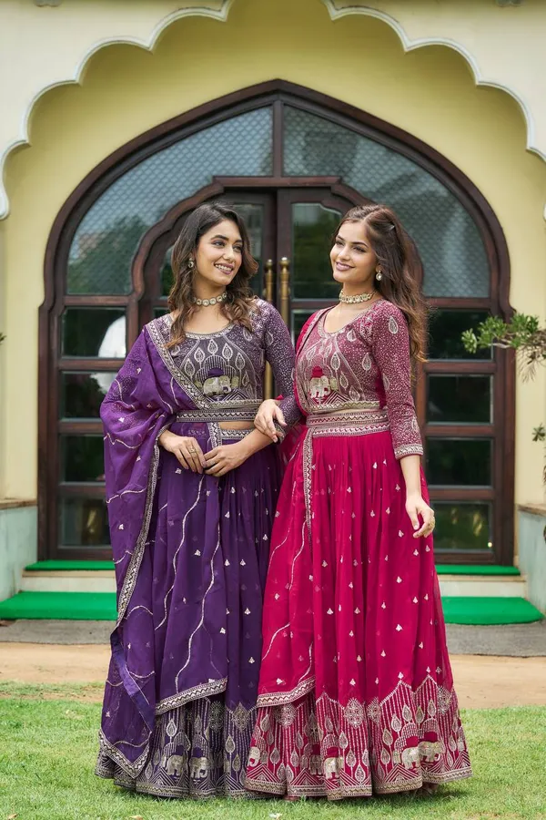 Imperial_Magenta_Bandhani_Fusion_Set:_Embroidered_Bodice_&_Tiered_Flared_Skirt