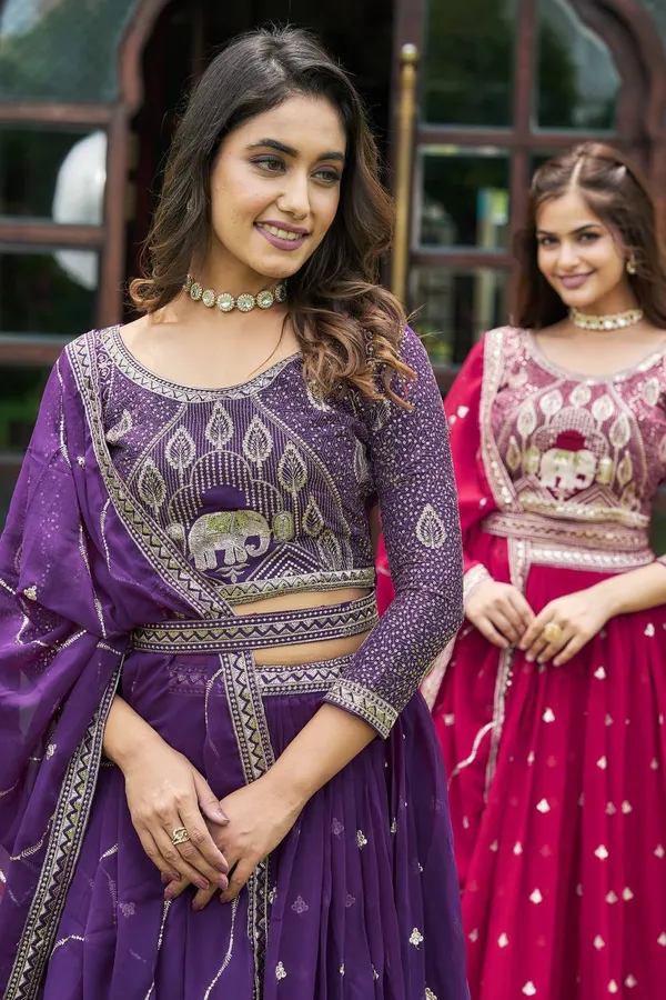 Imperial_Magenta_Bandhani_Fusion_Set:_Embroidered_Bodice_&_Tiered_Flared_Skirt