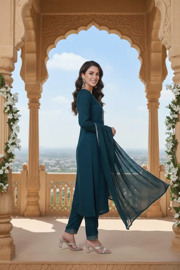 Festive_Peacock_Blue_Silk_Blend_Suit_with_Yoke_Work