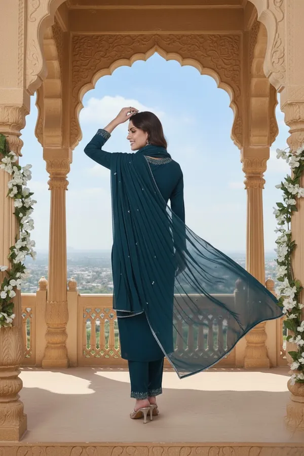 Festive_Peacock_Blue_Silk_Blend_Suit_with_Yoke_Work