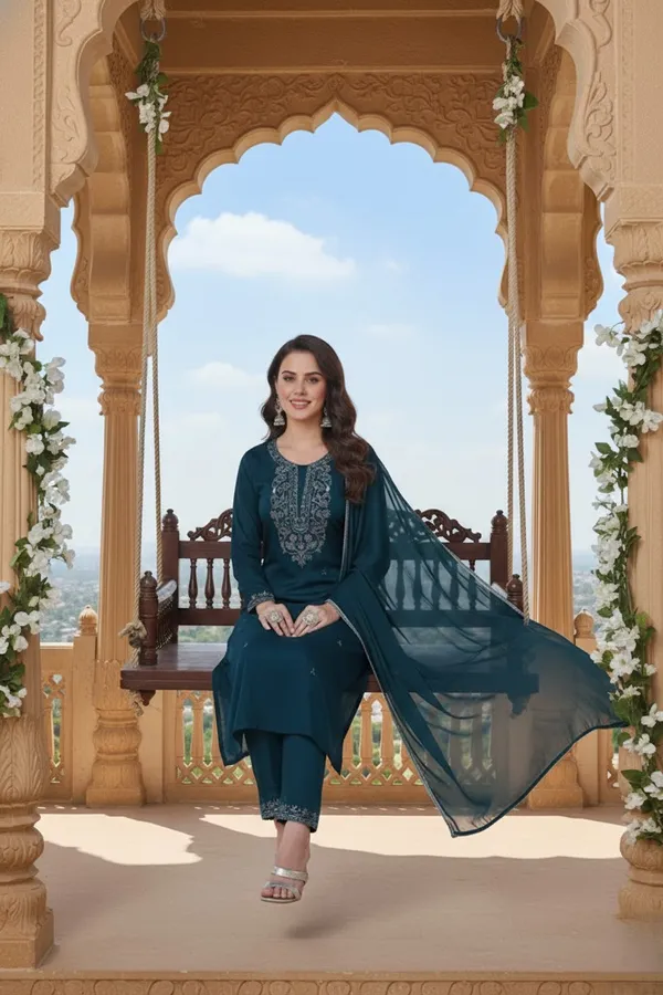 Festive_Peacock_Blue_Silk_Blend_Suit_with_Yoke_Work