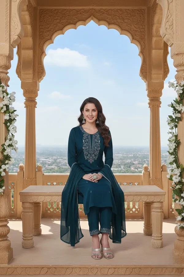 Festive_Peacock_Blue_Silk_Blend_Suit_with_Yoke_Work