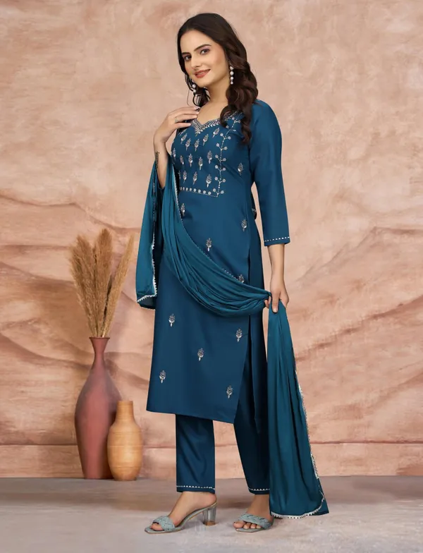 Royal__Cotton_Blend_Kurta_Set_with_Silver_Zari_Embroidery